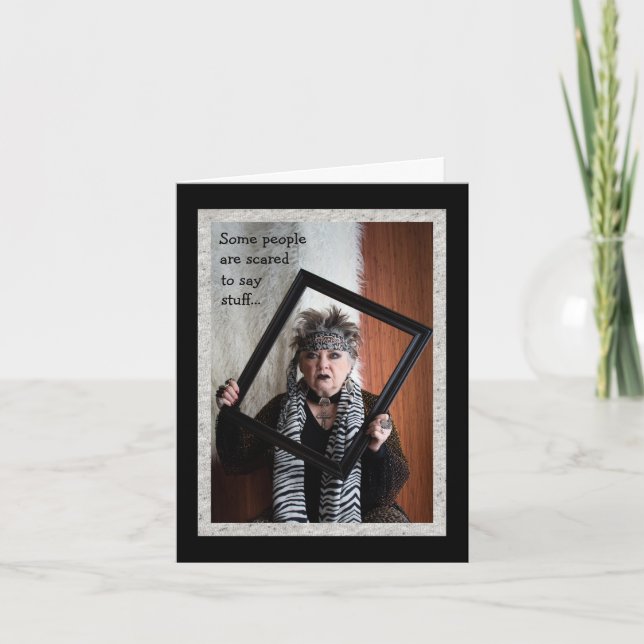 Cartão Humorístico Muito Assustado em Dizer Coisas De Sau (Frente)