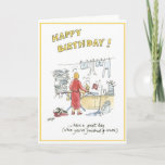 Cartão Humorous cartoon birthday card for housewife.<br><div class="desc">Humorous cartoon greeting card with woman surrounded by ironing and housework. Caption reads: 'Have a great day... when you've finished of course'</div>