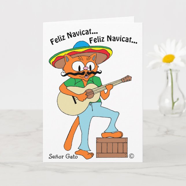Cartão Humorous Christmas Card Senor Gato Meowy Catmas (Planta pequena)