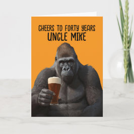 Cartão Humorous Gorilla Drinking Beer 40th Birthday Card