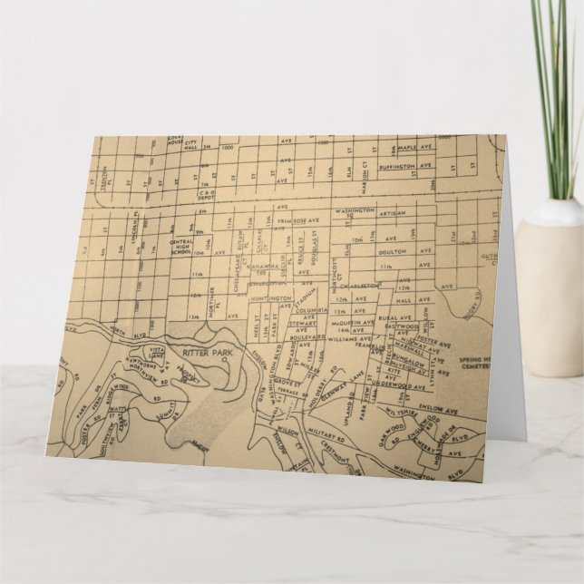 Cartão Huntington, WV Vintage Map (Frente)