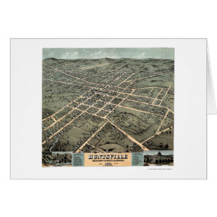 Cartão Huntsville, mapa panorâmico do AL - 1871