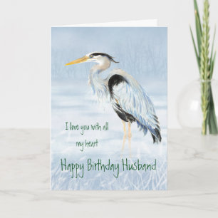 Cartão Husband Birthday Love my Heart Great Blue Heron