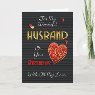 Cartão Husband, Birthday With Gold Effect