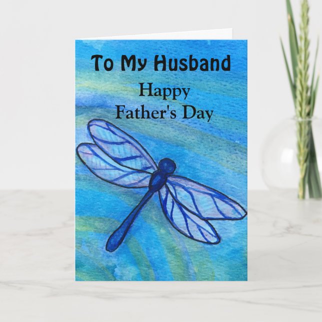 Cartão Husband Happy Father's Day Blue Dragonfly Card (Frente)