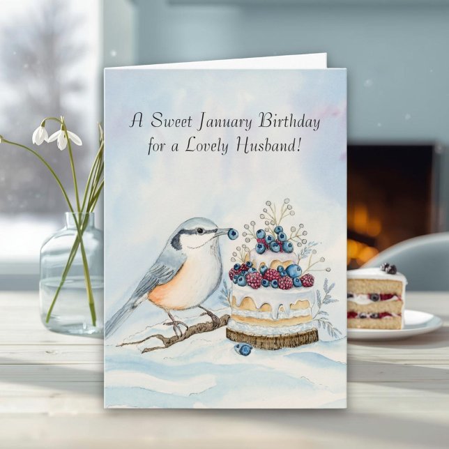 Cartão Husband Happy January Birthday Nuthatch  (Criador carregado)
