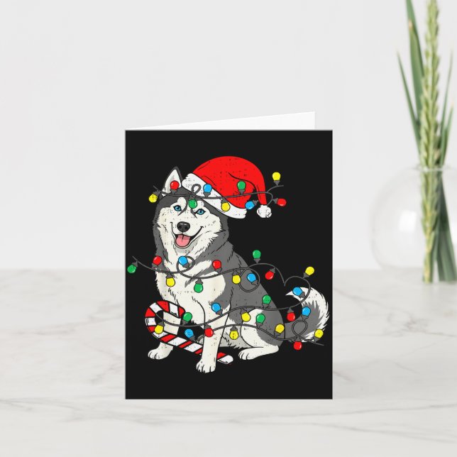 Cartão Huskey Dog Christmas Lights Santa Pajama Xmas Pet  (Frente)