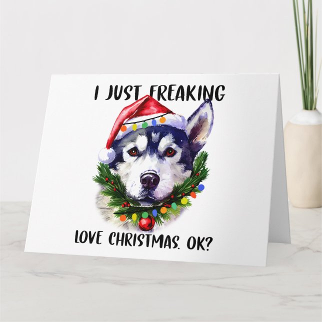 Cartão Husky Eu Amo Natal Ok Xmas (Frente)