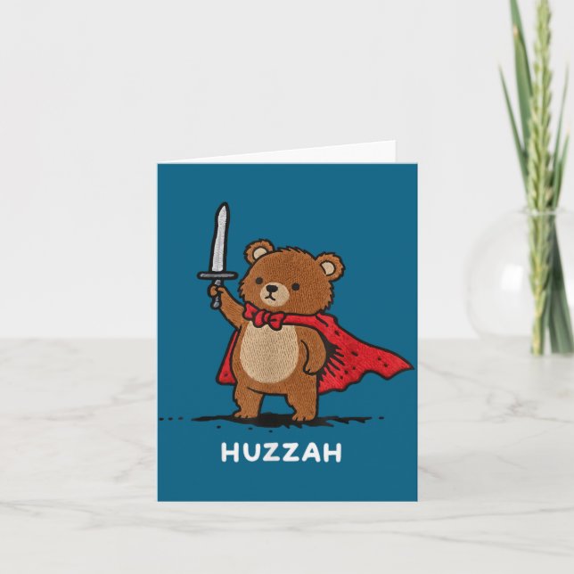 Cartão Huzzah Bear Knight Funny Sword Meme Quote  (Frente)