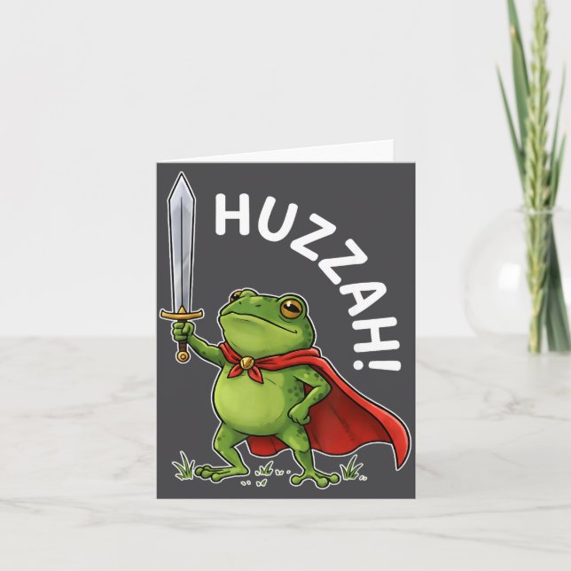 Cartão Huzzah Frog Knight Funny Sword Meme Frog Quote Men (Frente)