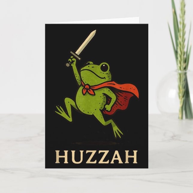 Cartão Huzzah Frog Knight Funny Sword Meme Quote  (Frente)