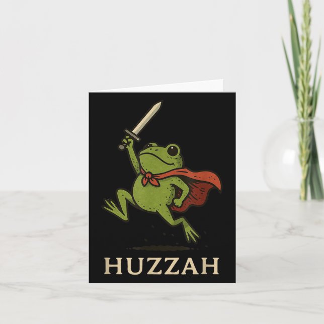 Cartão Huzzah Frog Knight Funny Sword Meme Quote  (Frente)