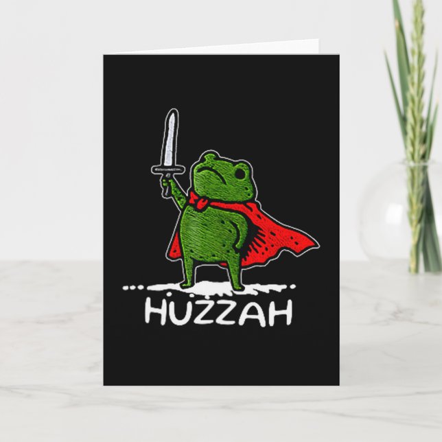 Cartão Huzzah Frog Knight Funny Sword Meme Quote  (Frente)