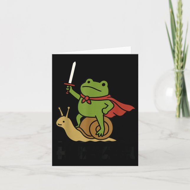 Cartão Huzzah Frog Knight Riding A Snail Funny Sword Meme (Frente)