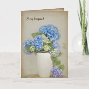 Cartão hydrangea and Queen Anne's Lace bouquet in vase