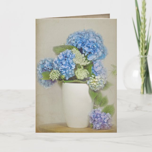 Cartão hydrangea and Queen Anne's Lace bouquet in vase (Frente)