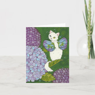 Cartão Hydrangea Floral Cat Fairy Note Card Moussart