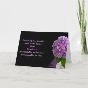Cartão hydrangea roxo na garrafa para a amizade