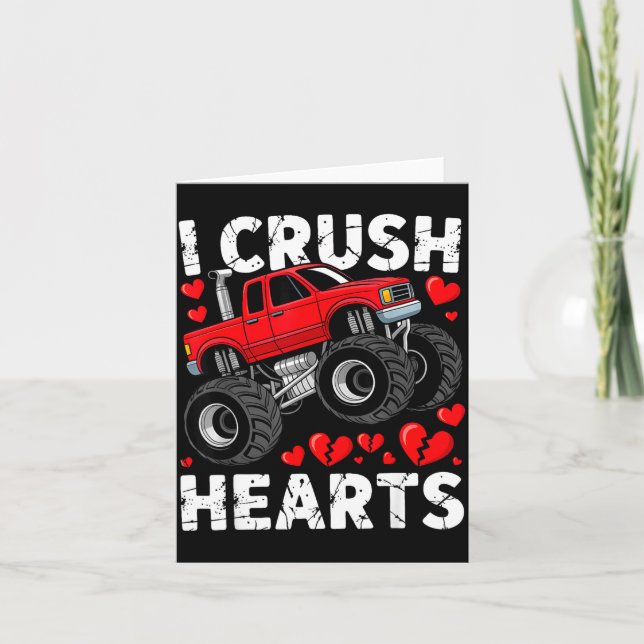 Cartão I Crush Hearts Valentine Monster Truck Boys Toddle (Frente)