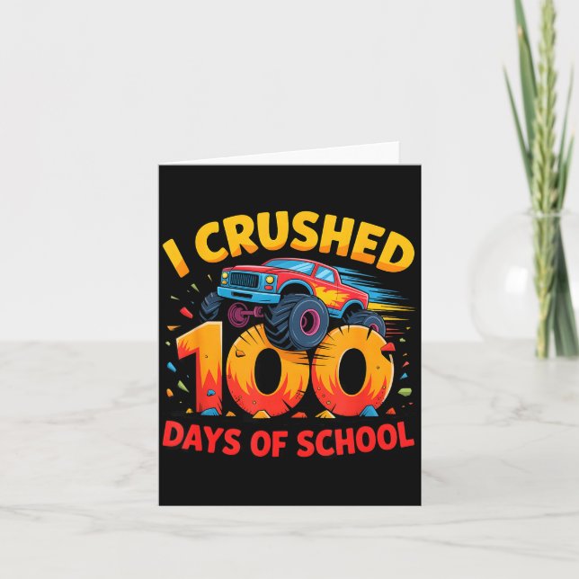 Cartão I Crushed 100 Days Of School Monster Truck Girls B (Frente)