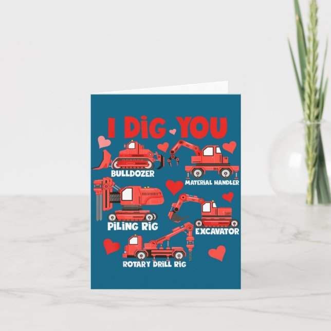 Cartão I Dig You Construction Trucks Valentine's Day Boys (Frente)
