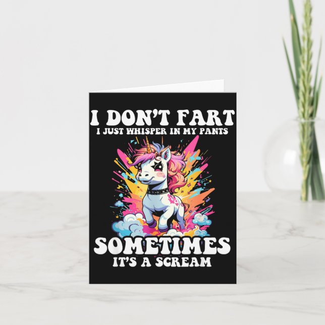 Cartão I Don't Fart I Whisper In My Pants - Funny Unicorn (Frente)