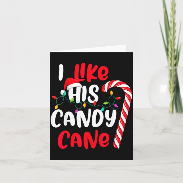 Cartão I Like His Candy Cane Funny Christmas Couples Matc (Frente)