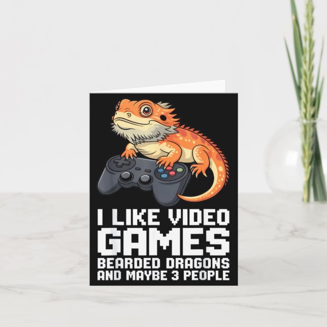 Cartão I Like Video Games Bearded Dragon Gamer Introvert  (Frente)