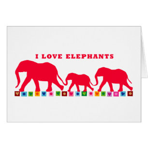 Cartão I Love Elephants (Vermelho)