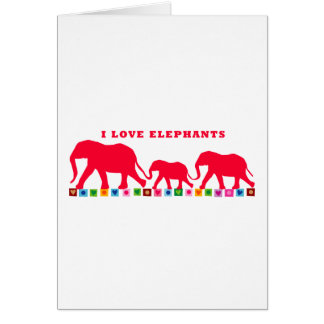 Cartão I Love Elephants (Vermelho)