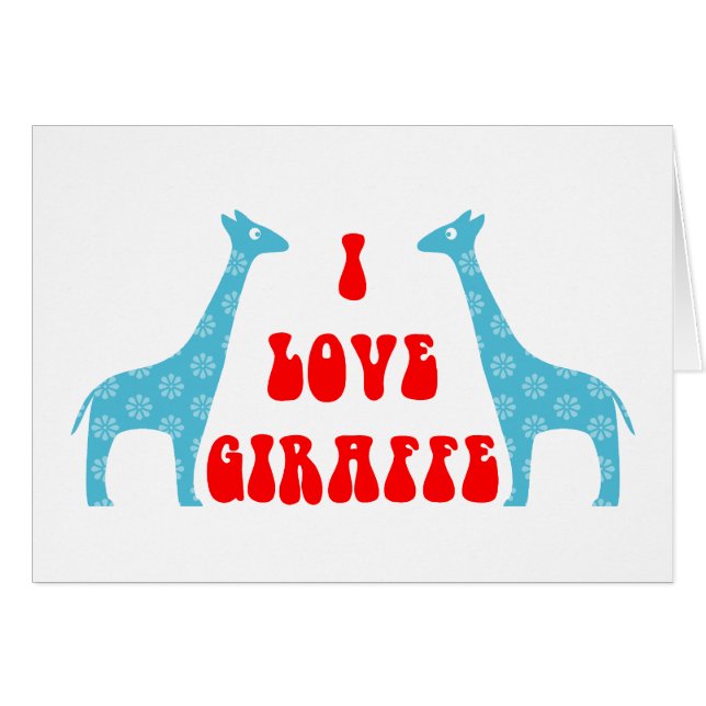 Cartão I Love Giraffe (Azul) (Frente Horizontal)