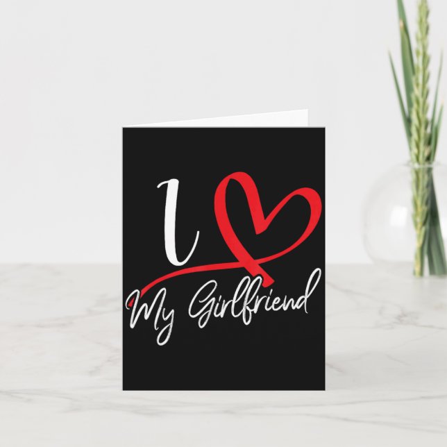 Cartão I Love My Girlfriend Red Heart Couples Valentines  (Frente)