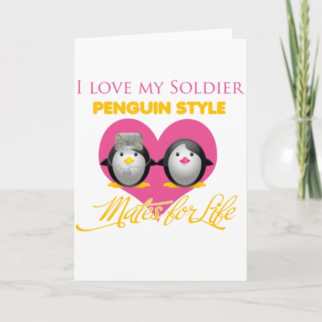 Cartão I Love My Soldier Penguin Style (Frente)