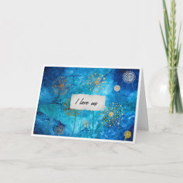 Cartão I Love Us Blue Watercolour Gold Floral Card