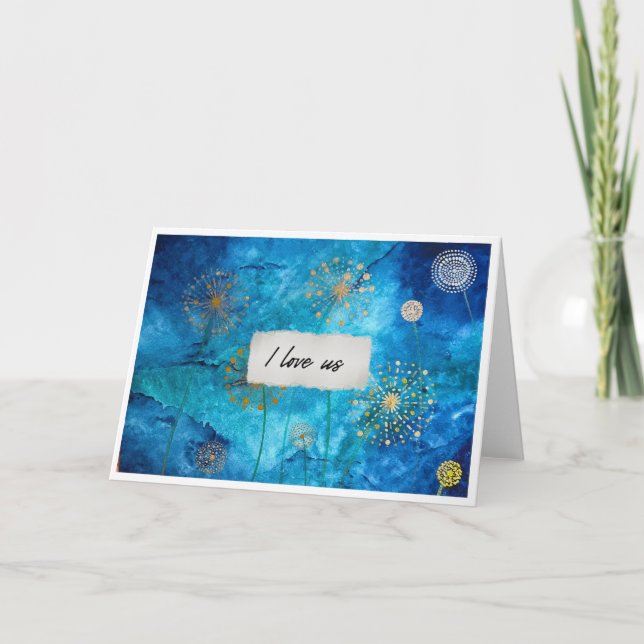Cartão I Love Us Blue Watercolour Gold Floral Card (Frente)