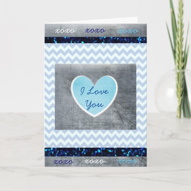 Cartão 'I Love You" Blue and Gray Masculine Card (Frente)
