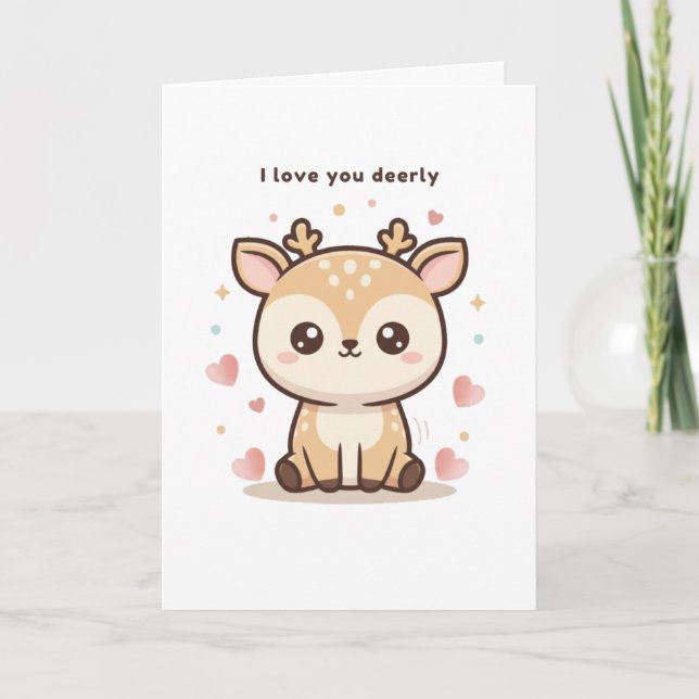Cartão I Love You Deerly Cute Puchi Dōshi Deer Christma (Frente)