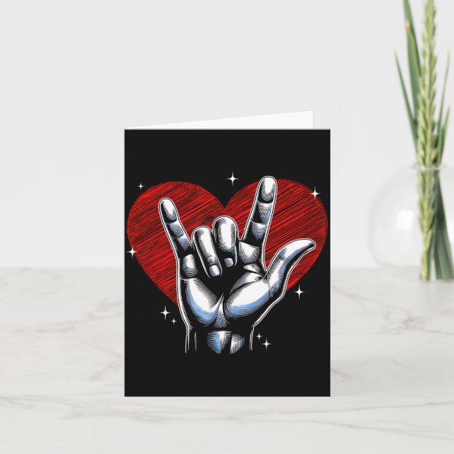 Cartão I Love You Hand Sign Asl Heart Women Kids Men Vale (Frente)