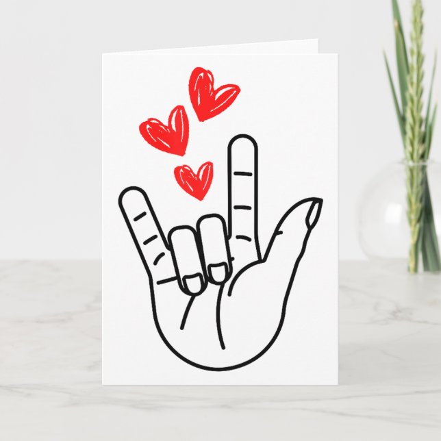 Cartão I-love You Hand Sign Heart Women Girls Valentines  (Frente)