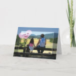 Cartão I Love You Papa, Birthday<br><div class="desc">Father and daughter sitting on a fence overlooking Sagle valley in Idaho,  holding hands and enjoying a day on the farm together; Pink Heart - Text "I Love You Papa".</div>