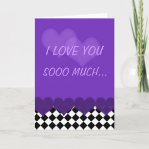 Cartão I love you so much purple with checks and hearts