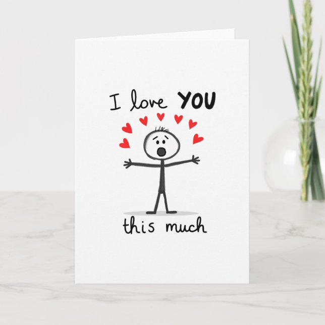 Cartão I Love You This Much Stick Figure Hearts Card (Frente)
