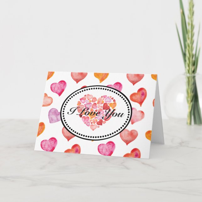 Cartão I Love You Watercolor Hearts (Frente)