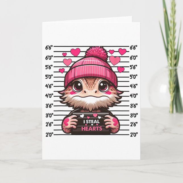 Cartão I Steal Heart Cute Bearded Dragon Mugshot Valentin (Frente)