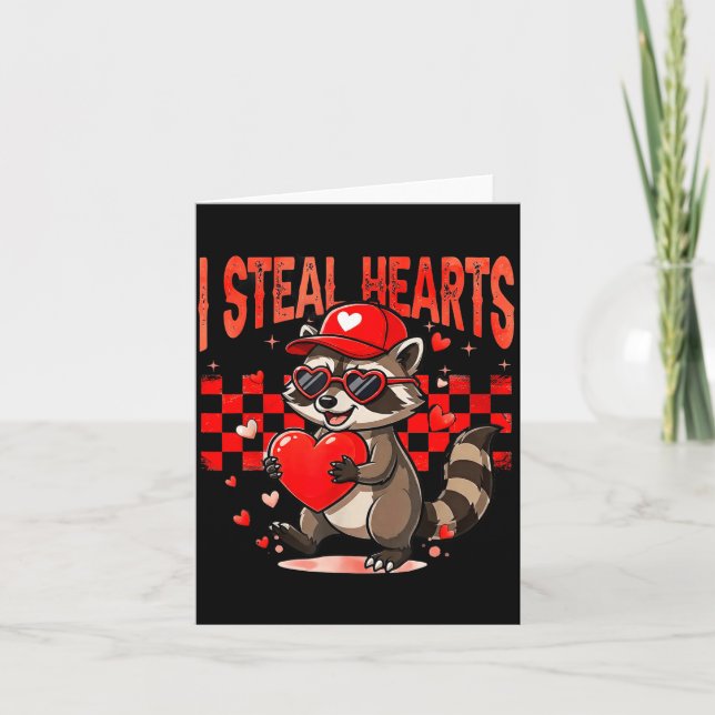 Cartão I Steal Hearts Design Raccoon Valentine Day Retro  (Frente)