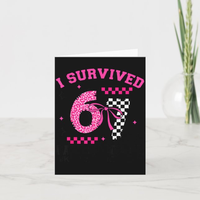 Cartão I Survived 67 Days Leopard Checkered 67 Kindergart (Frente)