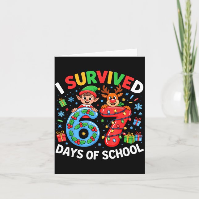 Cartão I Survived 67 Days Of School Christmas Candy Cane  (Frente)