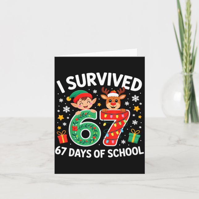 Cartão I Survived 67 Days Of School Christmas Candy Cane  (Frente)