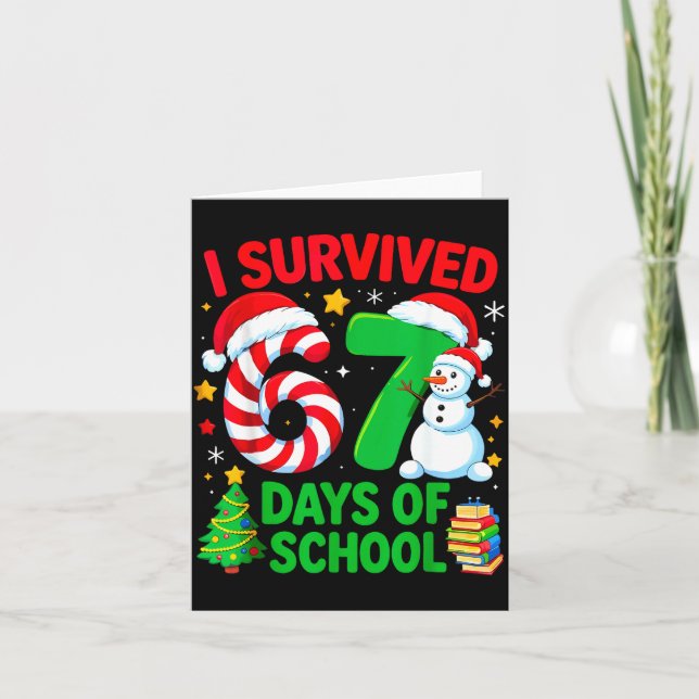 Cartão I Survived 67 Days Of School Christmas Candy Cane  (Frente)