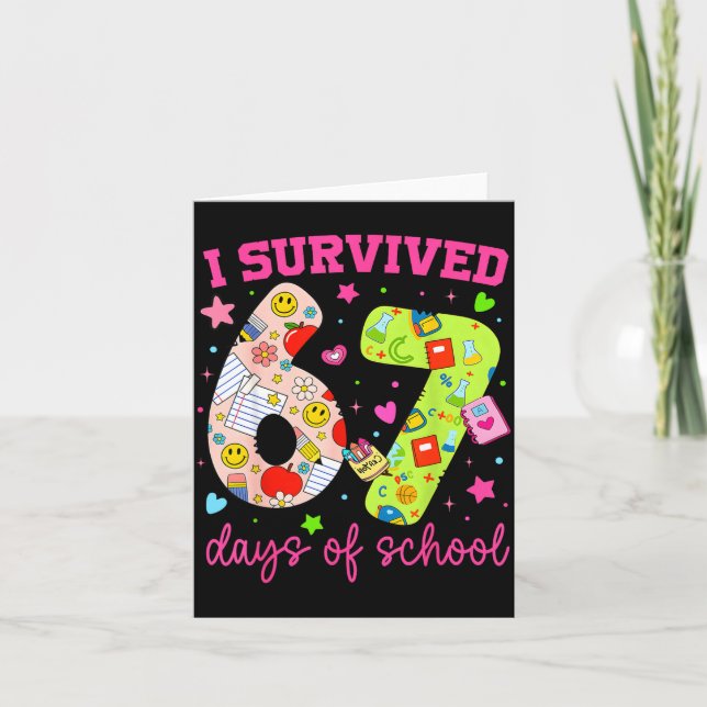 Cartão I Survived 67 Days Of School Funny Camouflage Boy  (Frente)